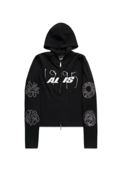 ALIS NORTEY RIB JERSEY HOODIE W/ ZIPPER & EMBROIDERY