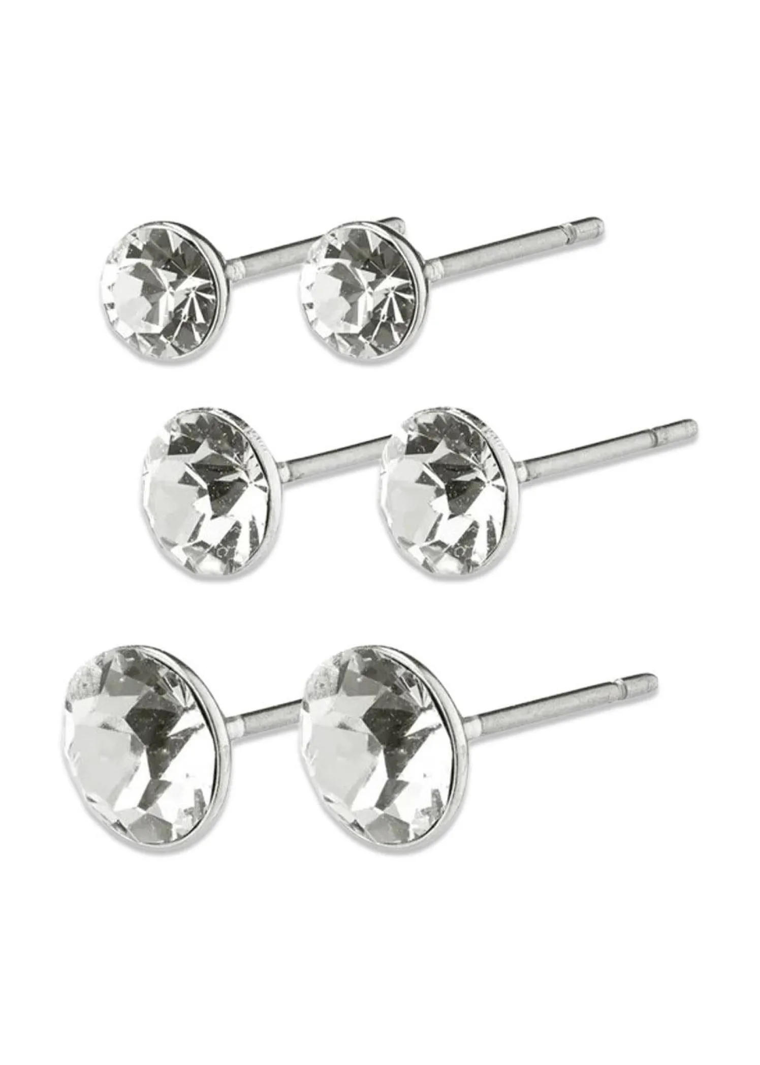 Pilgrim MILLIE crystal earrings, 3-in-1 set, silver-plated