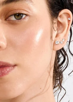 Pilgrim MILLIE crystal earrings, 3-in-1 set, gold-plated