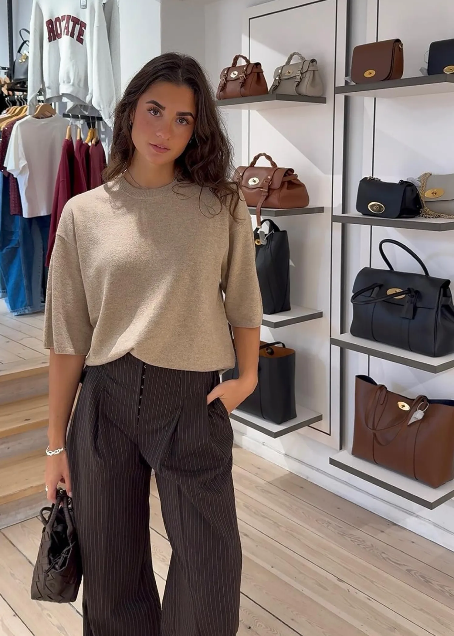 Rotate PINSTRIPE WIDE LEG PANTS