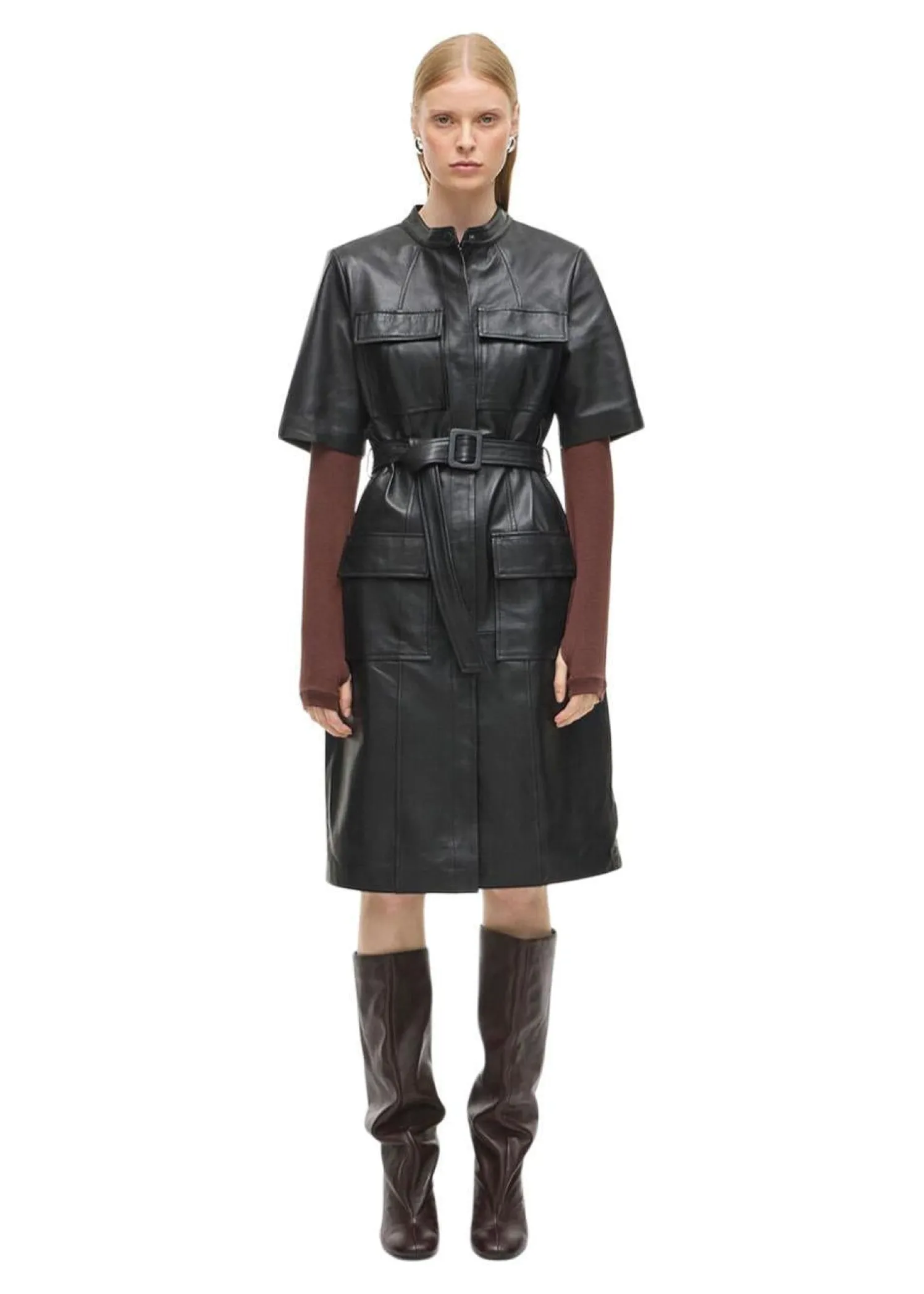 ROUGE EDIT 2/4 KNEE LEATHER DRESS