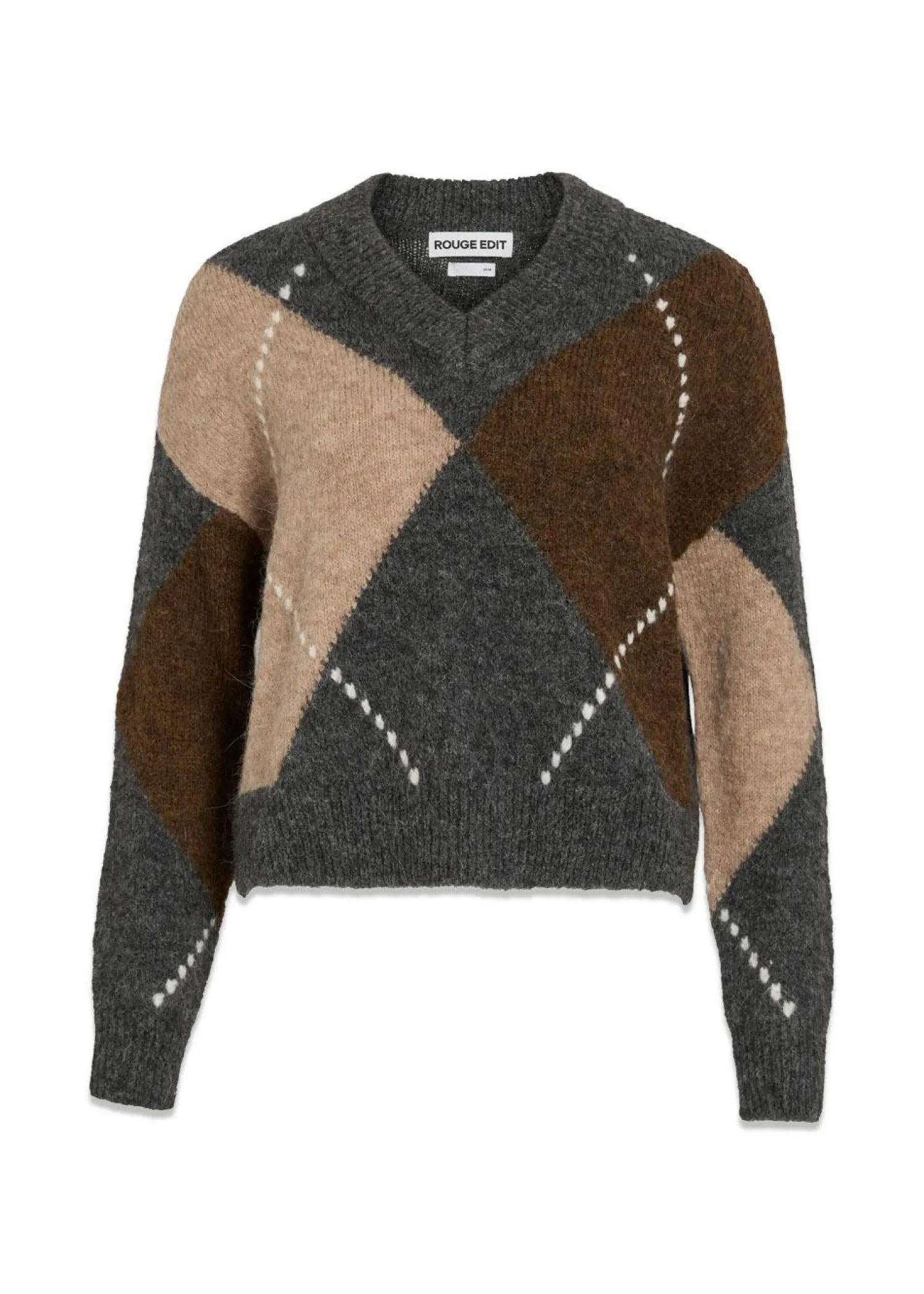 ROUGE EDIT ROUARGYLE LS V-NECK KNIT